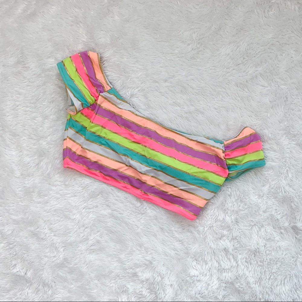Striped cropped swim top